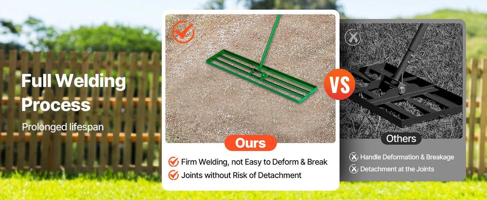 VEVOR Rasenebene-Rake, 30"x10" Rasenwerkzeug, Schwerlast-Rasenebner mit 78" Stahlverlängerungsgriff, Rasenebene-Rake geeignet für Garten, Golfplatz, Bauernhof, Legierung-10x48 Zoll