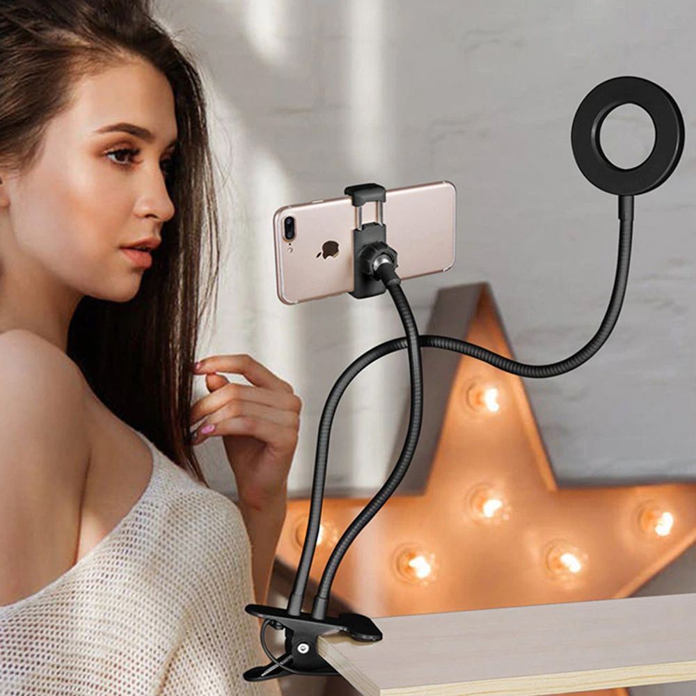 Ringlicht LED 4 Zoll mit Stativ Handyhalter Handy Selfie Ringleuchte Kamera 3 Farbmodi 10 Helligkeit Dimmbare Tischringlicht YouTube Live-Stream Retoo