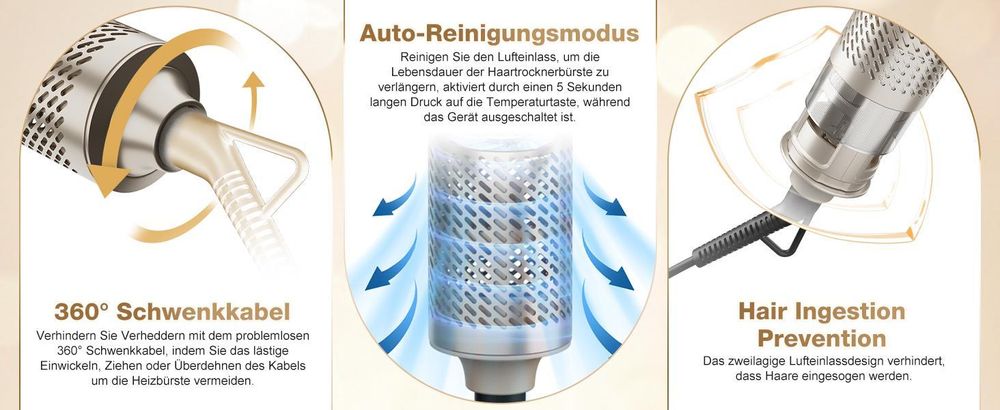 MCURO 6-in-1 Warmluftbürste mit 6 Aufsätzen,Airflow Lockenstab,Föhn & Negativ-Ionen Haarstyler inkl. Aufbewahrungstasche,für Glätten,Locken & Trocknen