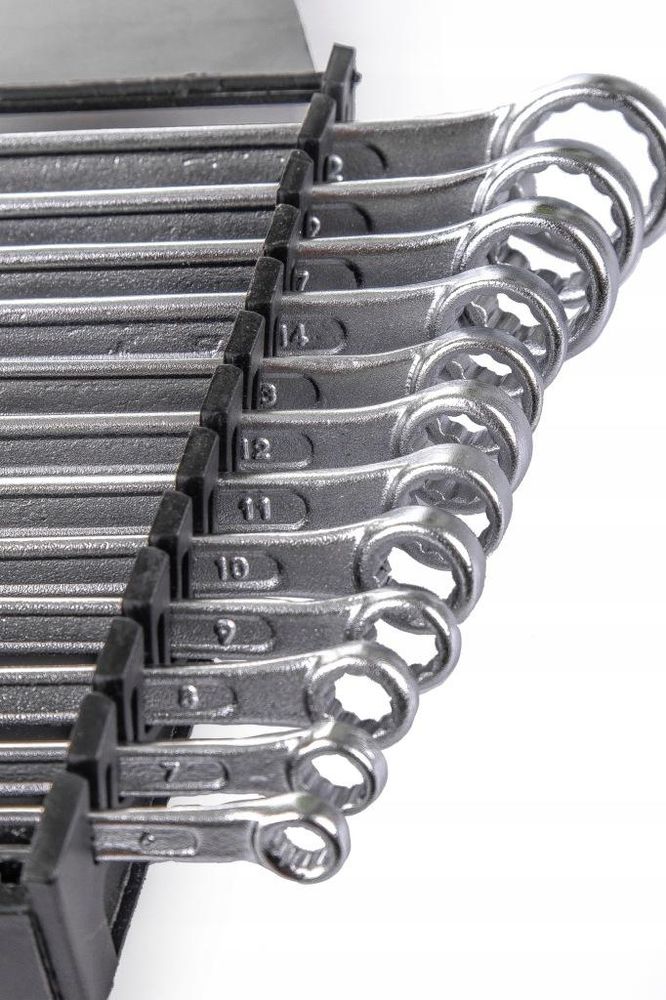 Klucze oczkowo-płaskie, 12 szt, 6-22 mm, zestaw, CrV, ocynkowane