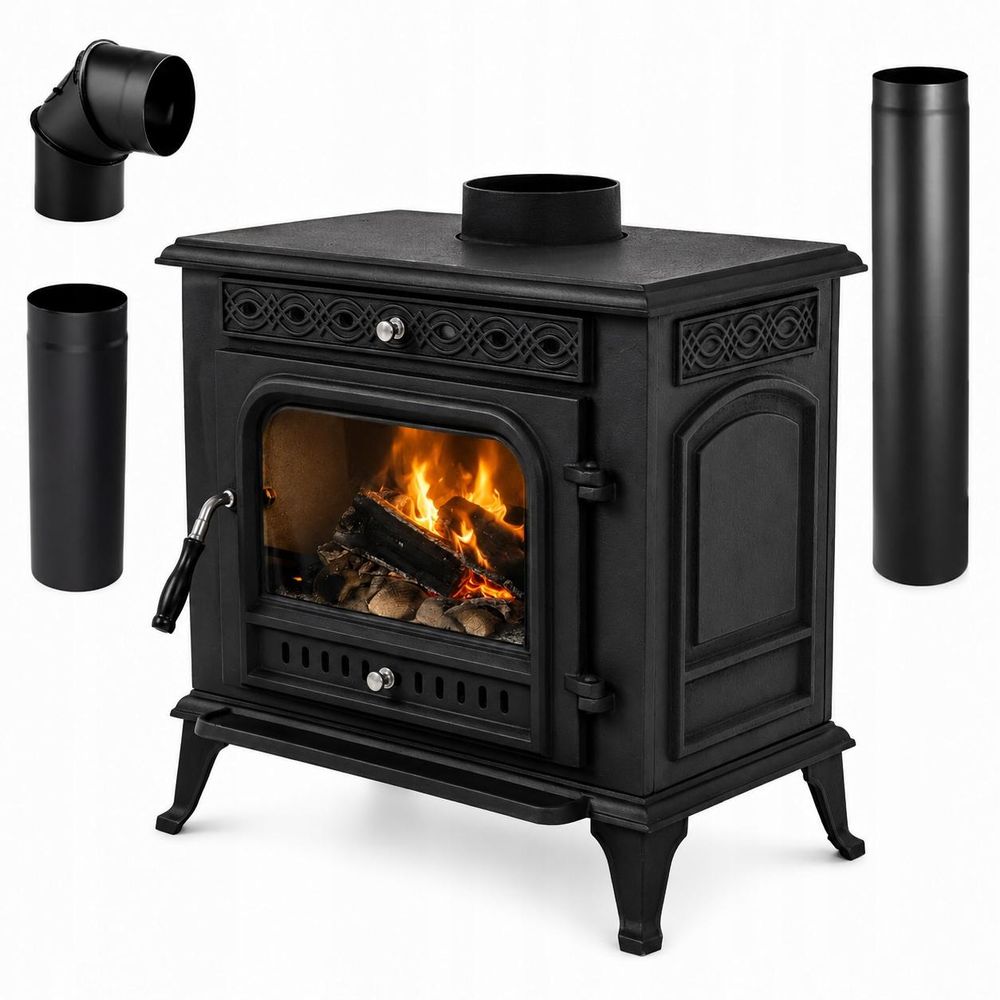 Gusseiserner Holzofen THUNDER HELIOS 10 kW Schwarz Ecodesign oberer Rauchrohranschluss Ø160 mm
