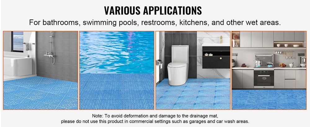 VEVOR Verbindungsfähige Drainage-Bodenmatte 30,5 x 30,5 cm PVC Rutschfeste Bodenfliesen 12er Pack, Blau, 50 PCS-a