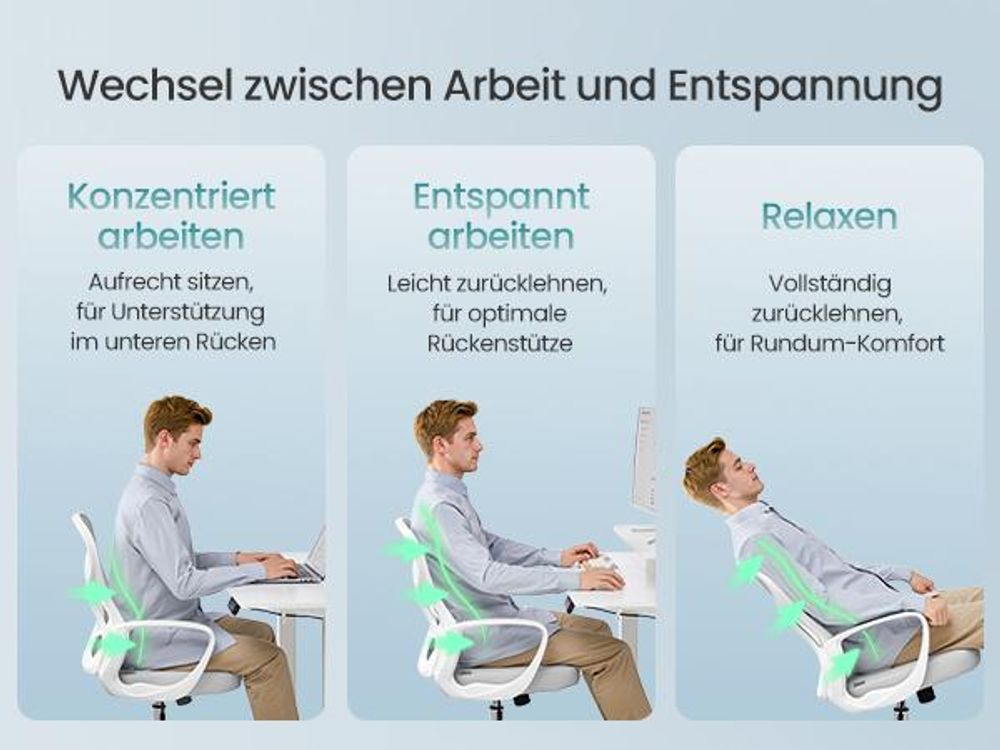 SONGMICS Bürostuhl ergonomisch, Drehstuhl mit Netzgewebe, Schreibtischstuhl mit Lendenstütze, Wippfunktion, Armlehnen, für Arbeitszimmer, Schlafzimmer