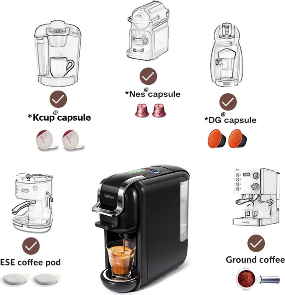 HIBREW H2B Kapselkaffeemaschine, 5 in 1 Multi-Kapsel-Kaffeemaschine, Schwarz