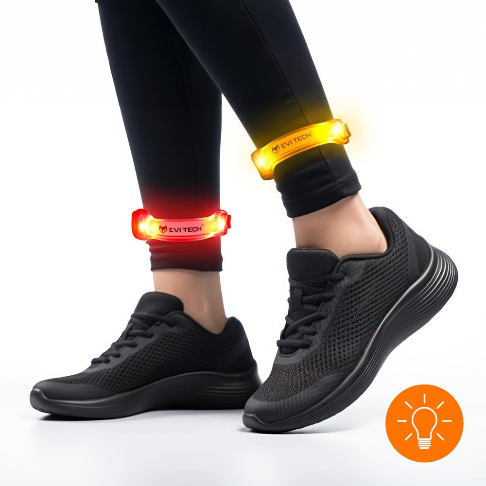 LED Leuchtarmband 2er Set (Gelb & Rot), Wasserdichtes Reflektorband für Laufen & Fahrrad, Sicherheitslicht mit Batterien, EVI TECH ActiveGlow