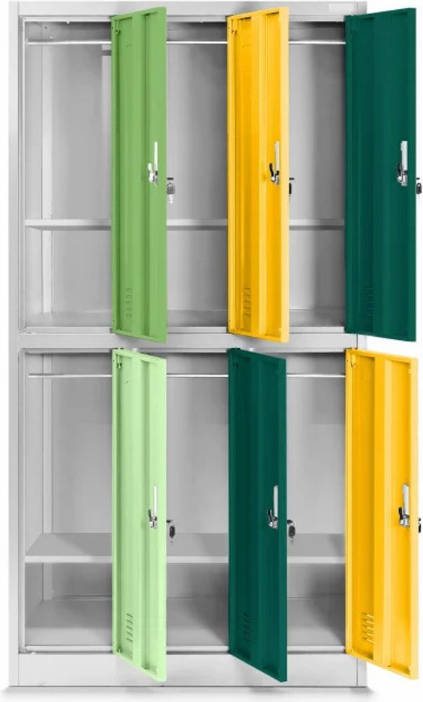 Schließfachschrank 3B2AS Fächerschrank Wertfachschrank Umkleideschrank 6 Fächer Stahlblech Pulverbeschichtet 150 cm x 90 cm x 45 cm Farbe: Mehrfarbig