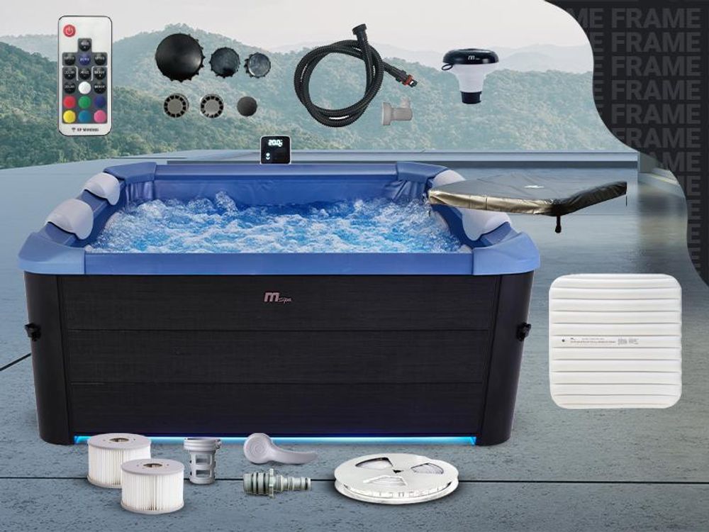 Miweba MSpa Whirlpool Frame Oslo | für 6 Personen - App Steuerung - Outdoor Pool mit Fester Außenwand - UVC-Reinigung - Hot Tub - 160x160cm - Amber