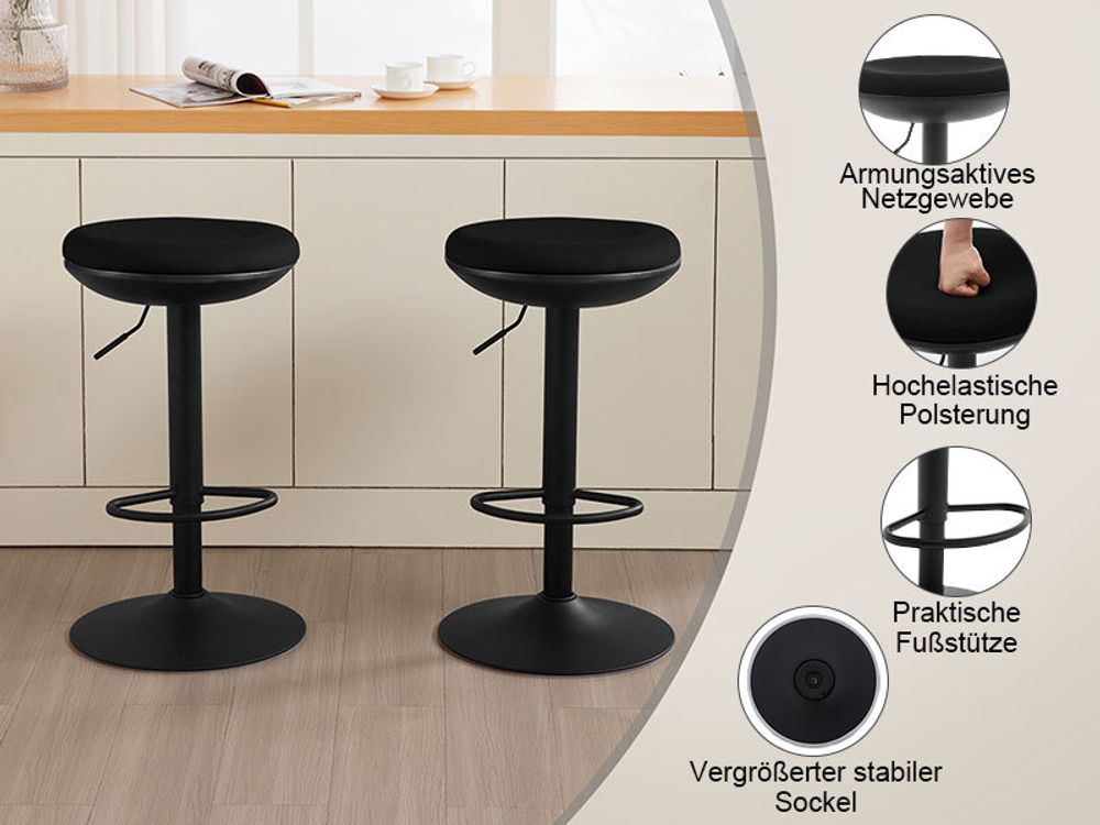 WOLTU Barhocker, höhenverstellbar drehbar, mit Fußstütze Metallgestell, Netzgewebe, Schwarz