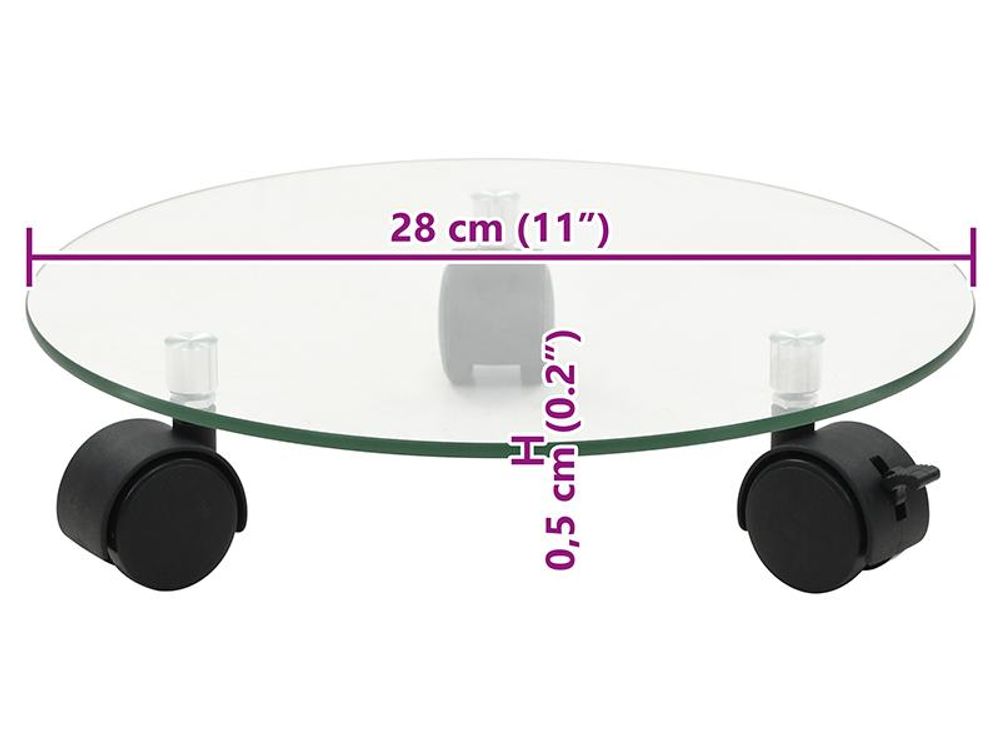 vidaXL Supporto per piante con rotelle 2 pezzi in vetro temperato 28 cm rotondo