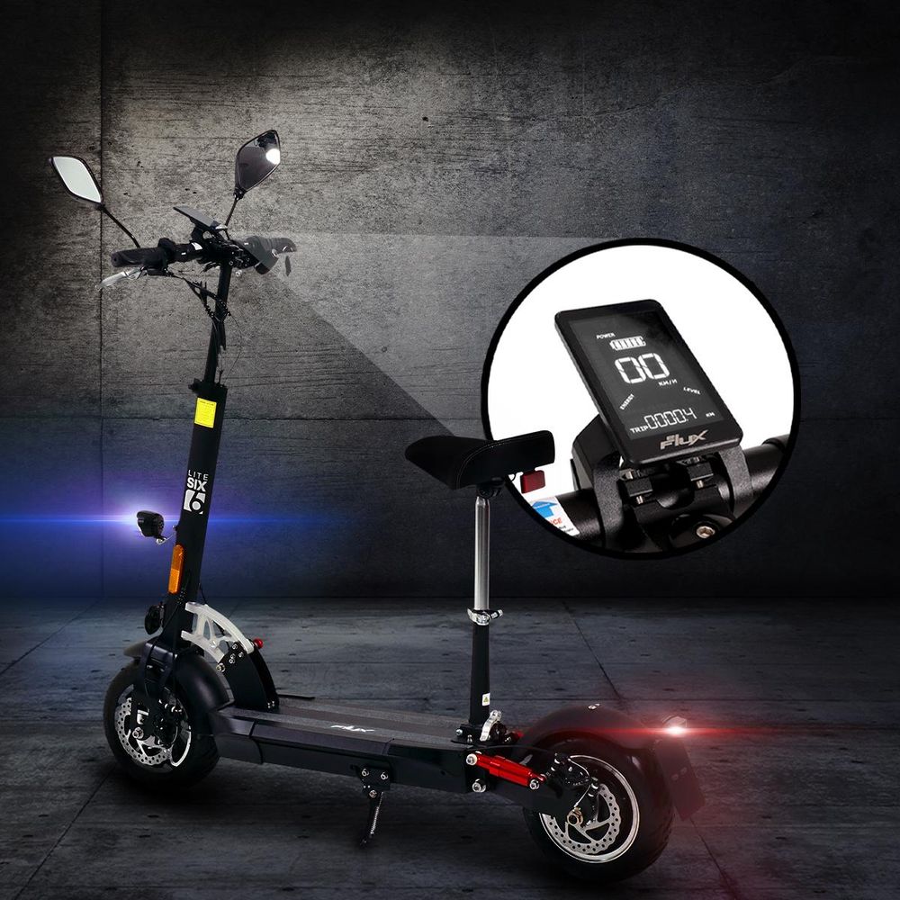 eFlux Lite Six E-Scooter | Mit Straßenzulassung - E-Roller - Elektro Roller mit Sitz - Stoßdämpfer - 3 Geschwindigkeitsstufen - Einstellbare Sitzhöhe