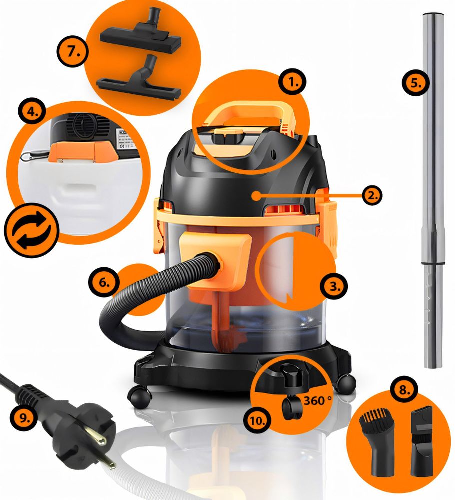 Industriestaubsauger 2200W Nass- & Trockensauger Aschesauger für Kamin & Grill Mehrzwecksauger Wasser-Staubsauger Werkstattsauger Gelb Retoo