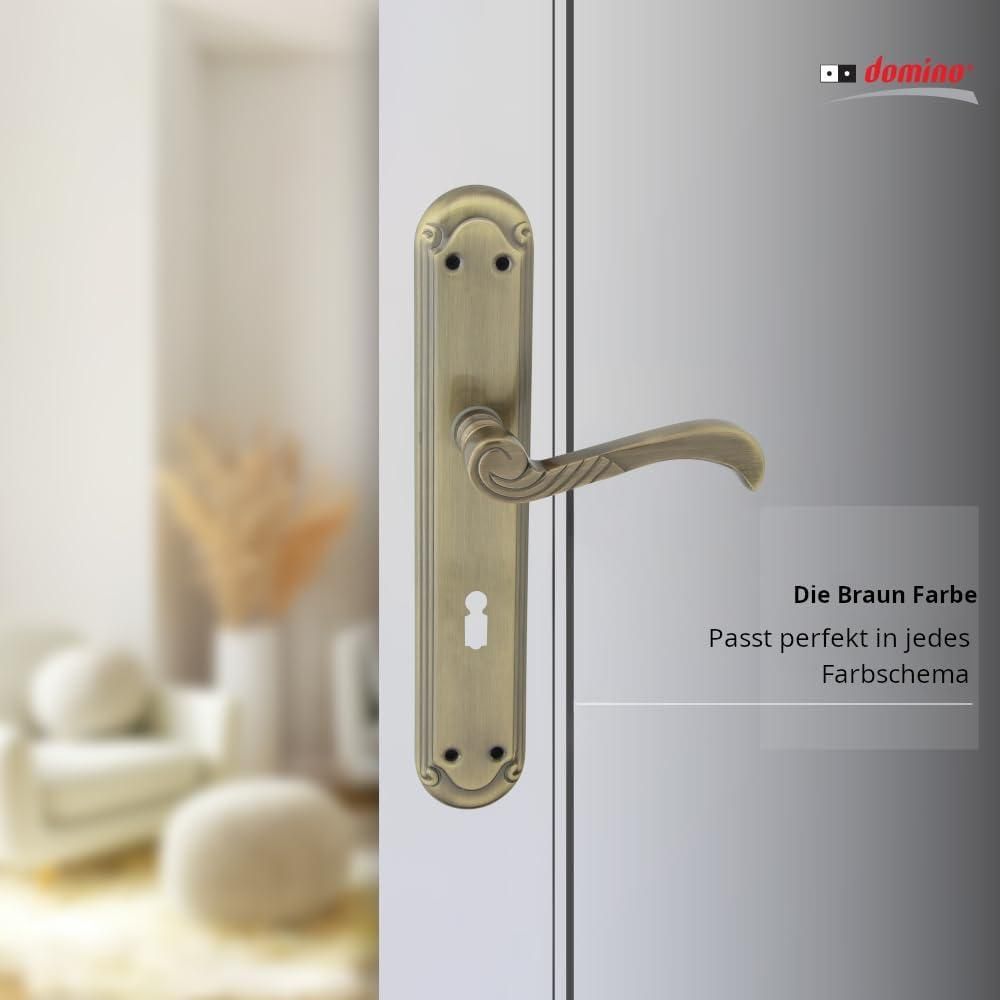 DOMINO Türgriff 72 Drückergarnitur BB-Buntbart | Langschildgarnitur | für Zimmertür, Bürotür, Kellertür & Innentür |Aluminium | Bronze | CASABLANKA M3