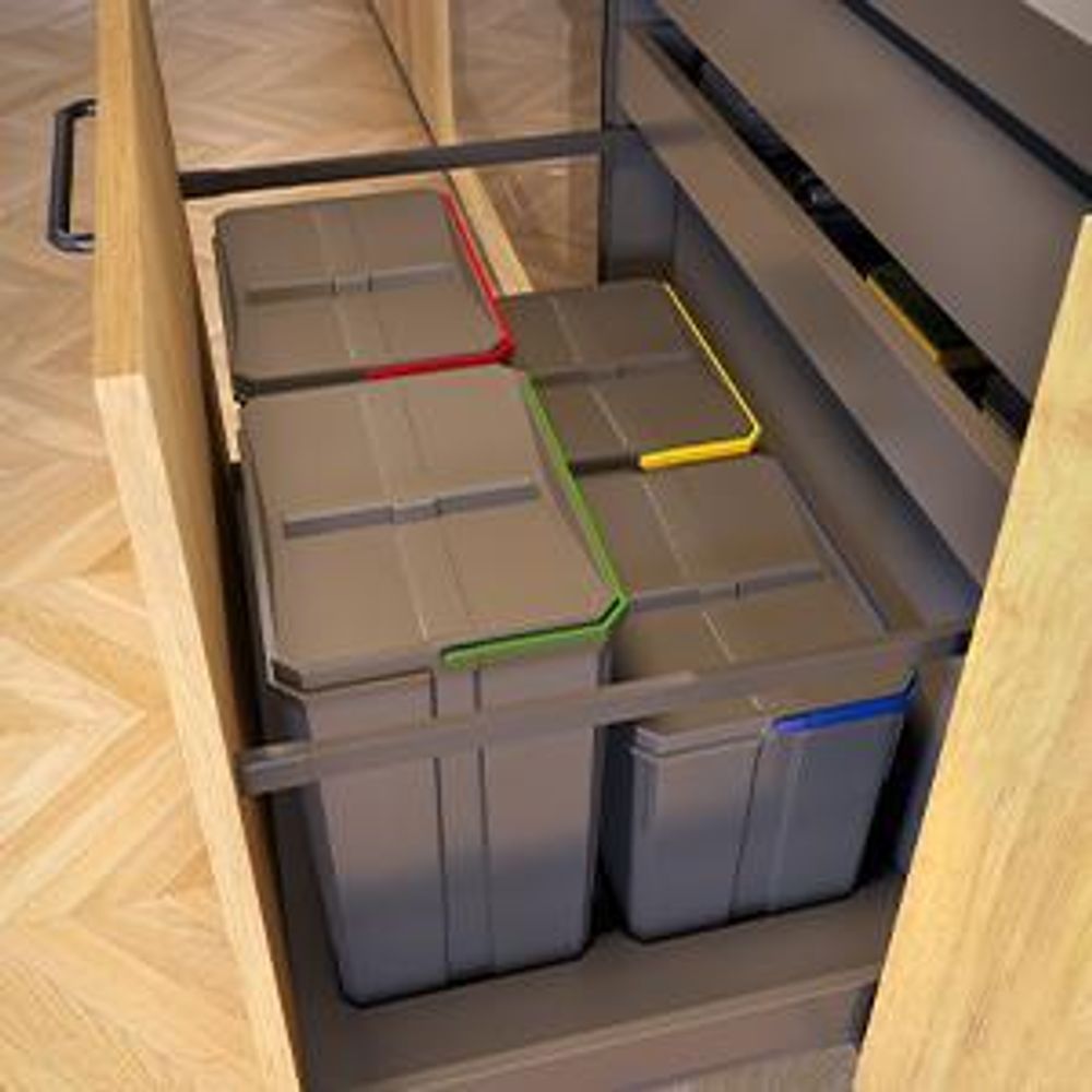 GTV AXISPACE Müll‑ und Sortier‑System 600 mm – 2×15 L + 2×7 L Abfall‑Körbe, anthrazit, kompatibel mit Schubladen