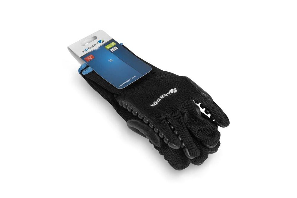 Anti-Vibrationshandschuhe schwarz, Polyester mit PolyurethanBeschichtung und Latexschaum, nahtlos, Gr. 9 – BROL, Högert Technik