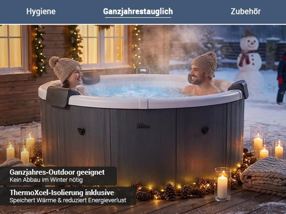 Miweba Whirlpool MSpa Frame Denver | 6 Personen - Outdoor Pool - Feste Außenwand - 130 Massagedüsen - Ganzjähriger Einsatz - Winterfest - 182x182x70cm