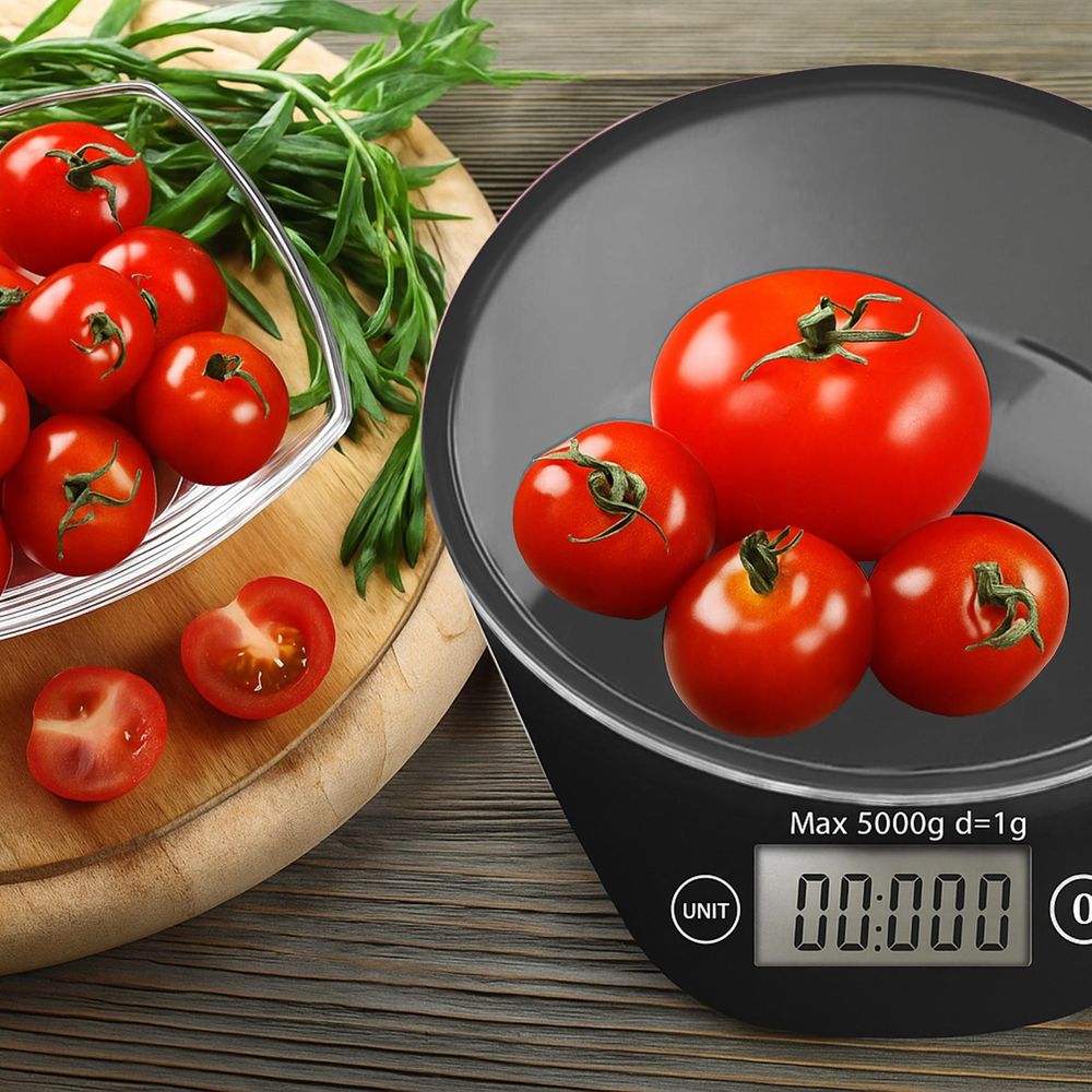 Digitale Küchenwaage mit Schüssel Digitalwaage mit LCD Display und Tara-Funktion Elektronische Waage bis 5kg Lebensmittelwaage Schwarz Retoo
