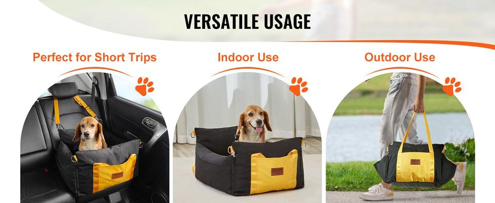 VEVOR Hundeautositz, wasserdichter Hundesitzerhöhung fGriffen und Aufbewahrungstasche, ansteckbarer Sicherheitsleine und Füllung aus PP-Baumwolle, Hundeautobett für kleine Hunde bis 25 Pfund, Schwarz