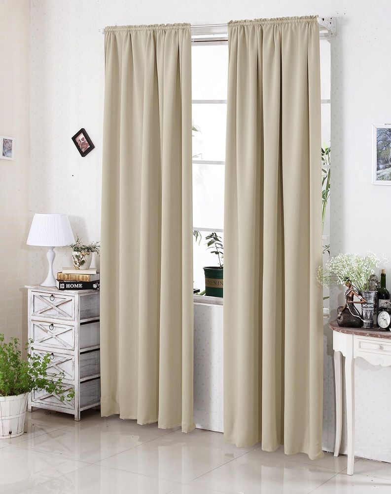 WOLTU 2er Set Gardine blickdicht 250 g/m² mit Kräuselband : Sand 135x175 cm Farbe: Sand Größe: 135x175 cm