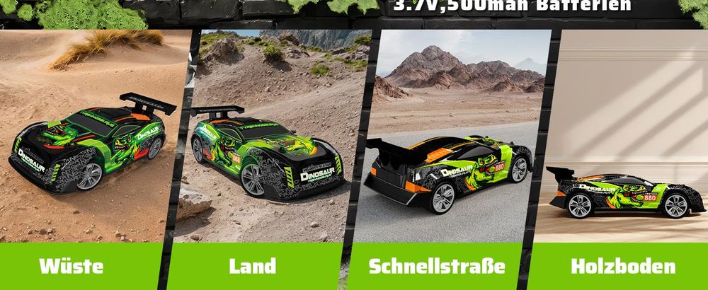 Ferngesteuertes Dinosaurier Auto ab 3 4 5 6 8 Jahre, RC Drift Car 1:18 RC Auto Kinder mit LED-Leuchten Drift RC Car