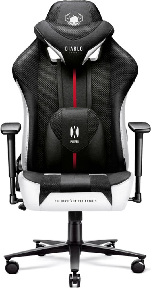 Diablo X-Player Gaming Stuhl Bürostuhl Schreibtischstuhl Stoff 3D Armlehnen Ergonomisches Design Nacken/- Lendenkissen Farbe: Weiß-Schwarz, Größe King