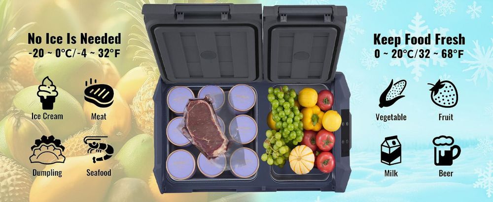 VEVOR Autokühlschrank, tragbarer 32-Liter-Gefrierschrank mit zwei Zonen, 12-Volt-Autokühlschrank, einstellbarer Bereich von -4℉ bis 68℉, 12/24 V DC und 100-240 V AC-Kompressorkühler für Outdoor, Camping, Wohnmobil