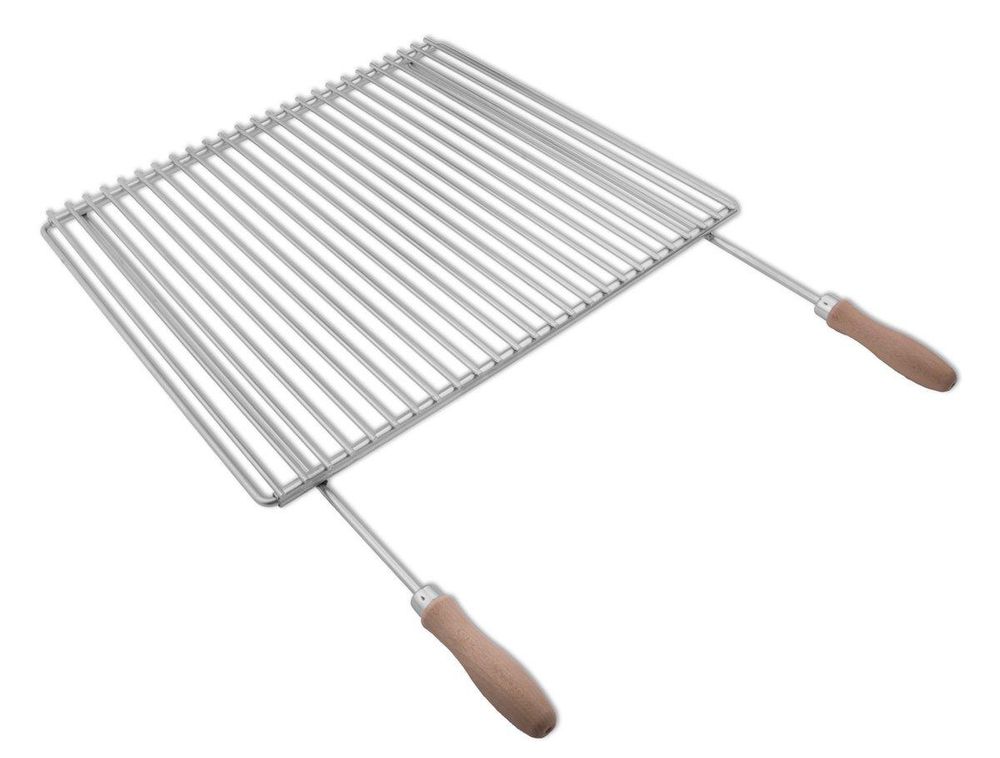 Griglia regolabile in acciaio inox 50–60 × 45 cm con manici in legno – foto principale