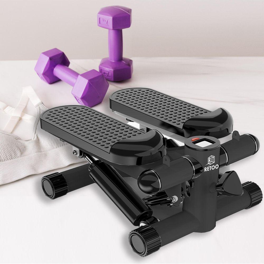 Fitness Stepper höhenverstellbar für Zuhause mit LCD-Bildschirm, Anti-Rutsch und Power Ropes, Mini-Stepper Tragfähigkeit 100 kg Retoo