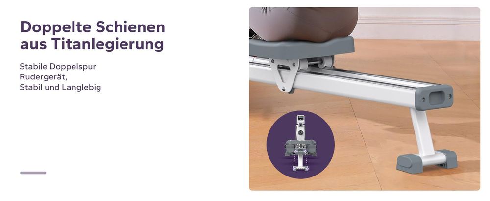 MERACH Leise Rudergerät für Zuhause – 16 Stufen Magnetisch Widerstand, Doppelschienen, App-Steuerung & Tablet-Halter, vertikal klappbar bis 158 kg