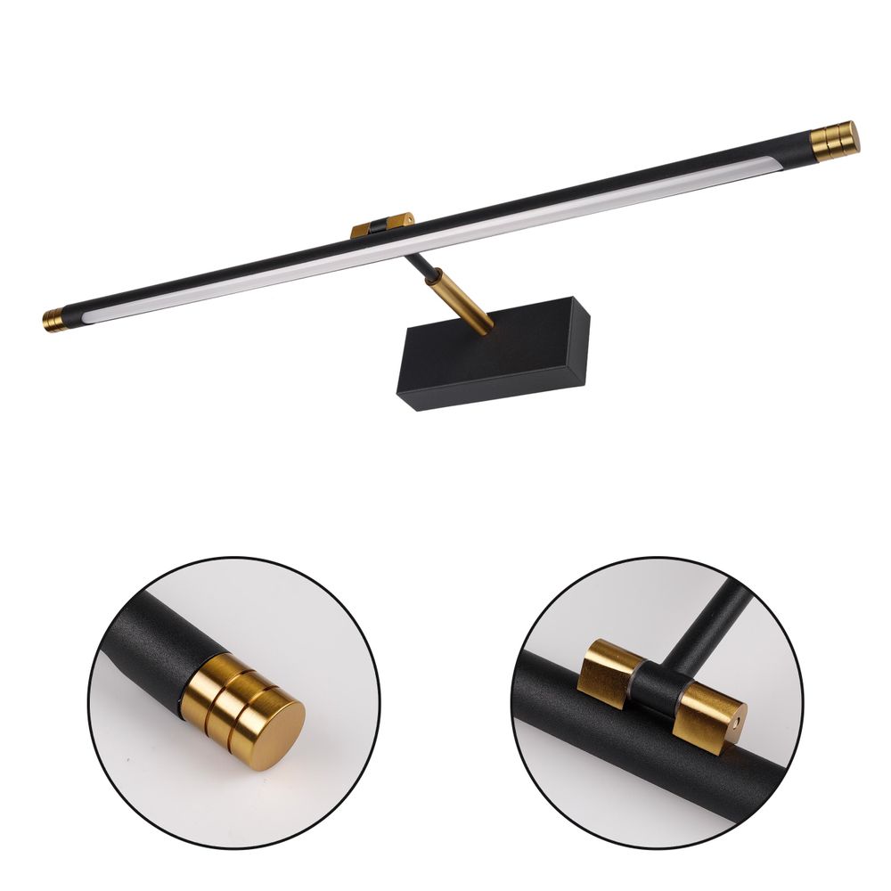 MasterLED LED Spiegelleuchte 56cm Schwarz-Gold 12W Neutralweiß Bad Spiegellampe Schrankleuchte Aufsatzleuchte Klemmmontage