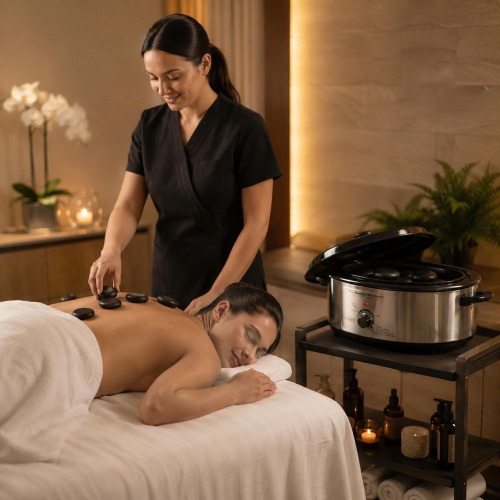 Chauffe-pierres pour massage 6 l acier inoxydable 750 W réglage de la température