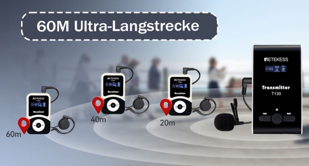 Retekess T130-T131 Drahtloses Leitsystem, Reiseleitersystem mit TT006 64 Ladekoffer für Dolmetschen, Schulung, Gericht Regierung 4 Sender 60 Empfänger