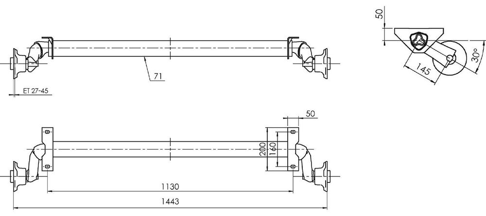 AL-KO OPTIMA Achse 750 kg 1130 mm ungebremst für PKW-Anhänger
