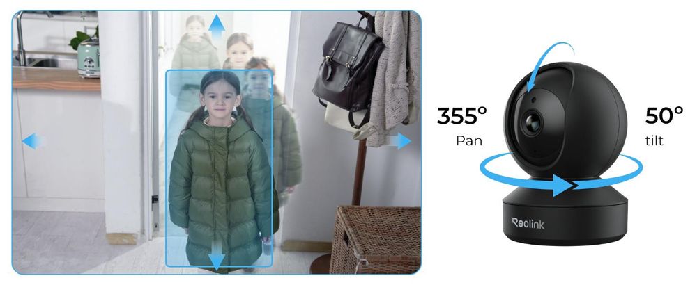 Reolink E1 Zoom, wewnętrzna kamera bezpieczeństwa Wi-Fi 4K 8 MP PTZ, automatyczne śledzenie, 3-krotny zoom optyczny, dwuzakresowe Wi-Fi 6, wykrywanie ludzi/zwierząt/odłamków, czarna