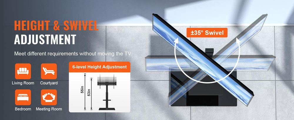 VEVOR Mobiler TV-Ständer, Mobiler TV-Wagen für 32 bis 70 Zoll Fernseher, Höhenverstellbarer Tragbarer TV-Ständer mit Rädern, Doppelschale für audiovisuelle Geräte, Rollender TV-Ständer mit Halterung für Schlafzimmer, Wohnzimmer, 81,3-215,9 cm, Fest-b
