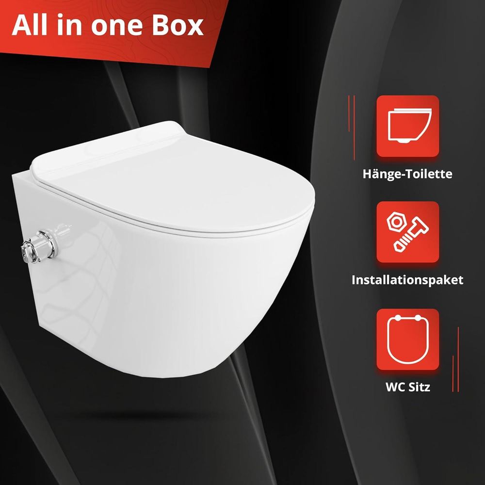 GROHE Vorwandelement Solido + Wand Hänge WC Salto Weiß Spülrandlos + WC-Sitz SoftClose | Glänzend Weiß Knopf | Komplettset | Unterputz Spülkasten | Toilette Komplett Sett