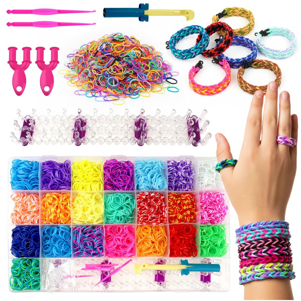Mega Gummibänder Set 6800 Teile für Armbänder, DIY Loom Bands XXL Box mit Webrahmen & 22 Farben, Bastelset Kinder Schmuck selber machen, EVI TOYS