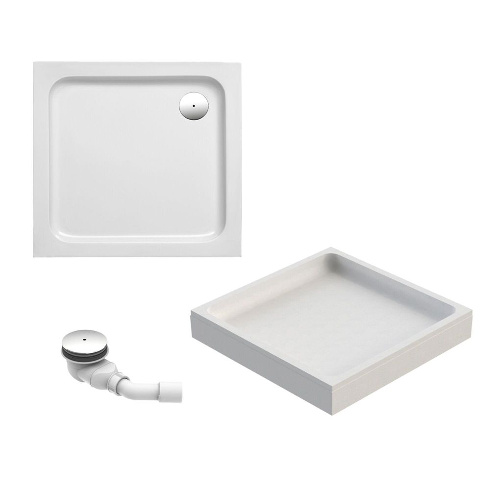 Schulte Duschwanne 100x80 cm, Weiß, Modell Cala - Komplettset inkl. Wannenträger und Ablaufgarnitur