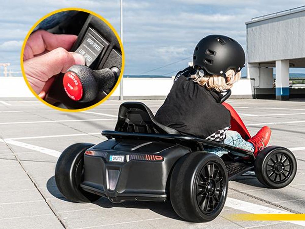 Kinder Elektro Drift-Kart | Drift-Scooter - Go-Kart mit Sound - Elektro-Kart - Tretauto - 700 Watt - 2x 12V 7 Ah - EVA-Reifen - Bis 70 Kg (Weiß)