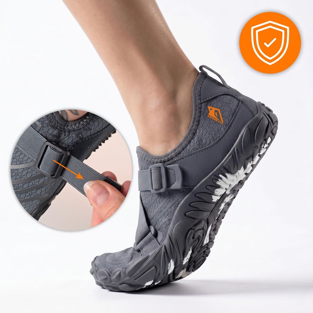 Wasserschuhe Badeschuhe Herren EVI SPORT WaveRunner 43 Verstellbar Seeigelschutz Schnelltrocknend Grau Schwimmschuhe Strandschuhe