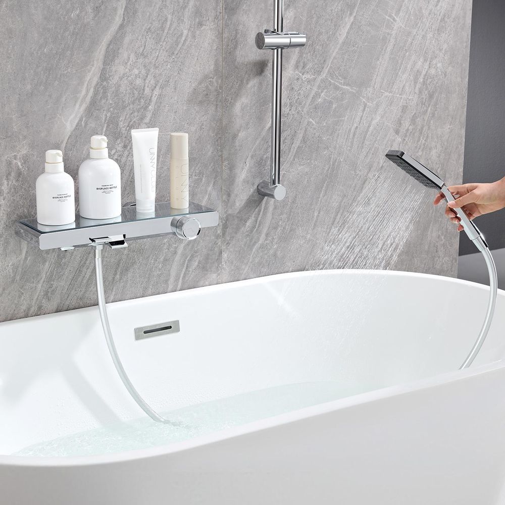 AURALUM Schwarzes Badewannenarmaturen-Set, Duschstange mit Duschkopf, Handbrause- und Duschstangen-Set, zwei Wasserstrahlmodi, Hochwertiges PPA