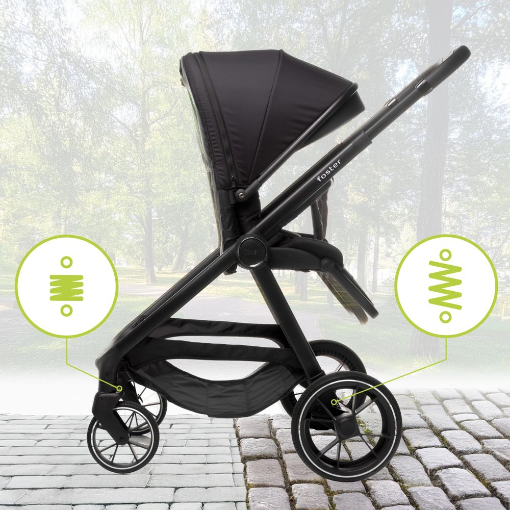 4Baby | Kinderwagen - Buggy Kinderwagen - Schwarz - mit drehbarem Sitz - leichtem Alurahmen, 5-Punkt Gurt, Einkaufskorb - bis zu 22 kg - Foster