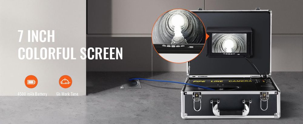 VEVOR Kanalkamera mit 512-Hz-Ortung, 30 m, 17,8 cm Rohrinspektionskamera mit DVR-Funktion, IP68-Kamera mit 12 einstellbaren LEDs, einer 16-GB-SD-Karte für Abwasserleitungen, Haus, Kanalabflussrohre