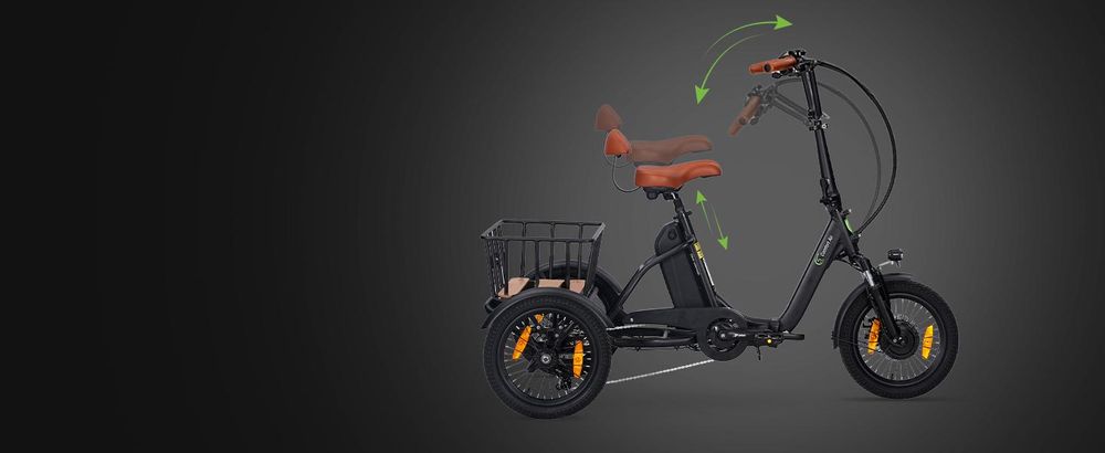 SachsenRAD E-Lastenrad T6S Comfort Air mit tiefem Einstieg, Elektro Dreirad Faltbar, E-Bike Lastenfahrrad klappbar, mit Shimano 7-Gang-Kettenschaltung