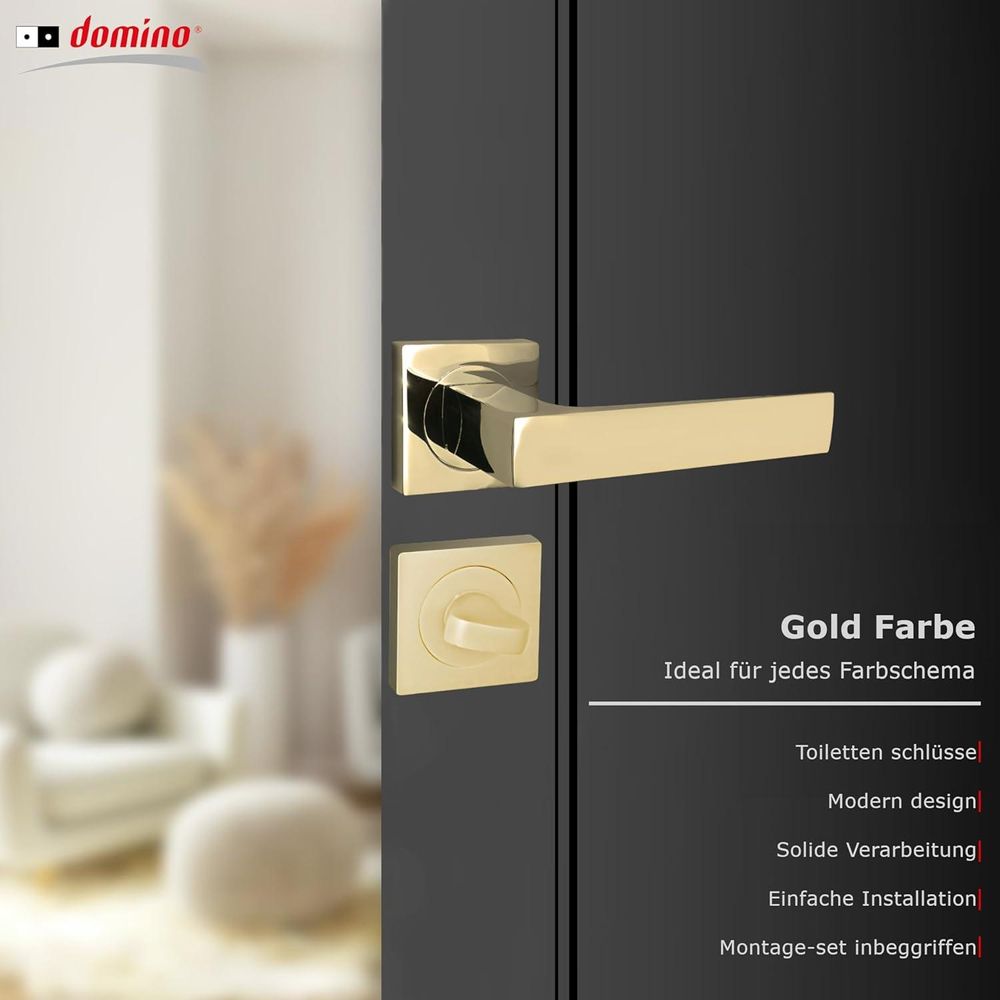 Domino Türgriff QUADRADO-QR M1 Drückergarnitur WC - Badezimmer Set mit quadratischen Rosetten für Badezimmertüren Rosetten-Garnitur aus Aluminium