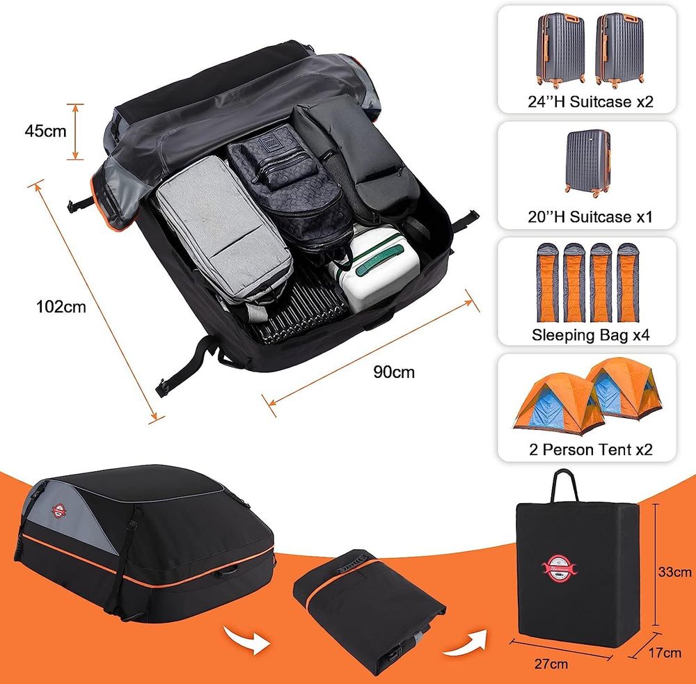 425 L Auto Dachbox Faltbare Wasserdicht Dachtasche Gepäckbox Tasche Aufbewahrungsbox mit a Antirutschmatte, 1000D wasserdichtes Oxford-Gewebe, schwarz