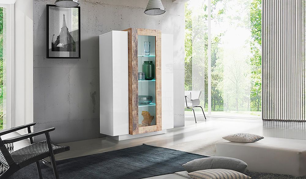 Catania I – Moderne Vitrine mit Glas- und Holzböden