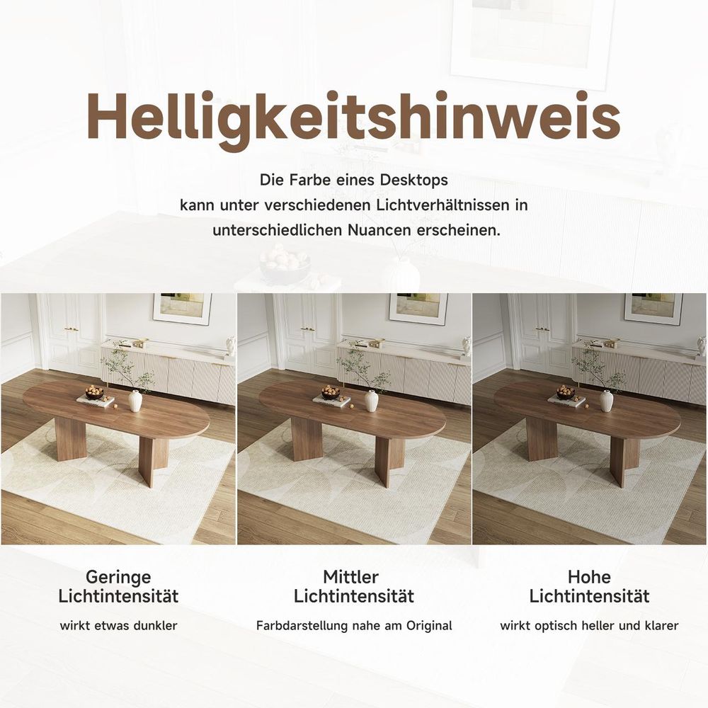 STILVORA Esstisch für 6–8 Personen mit abgerundeten Ecken, Ausziehtisch mit verdickter Tischplatte, Esszimmertisch im schlichten Stil, Nussbaum