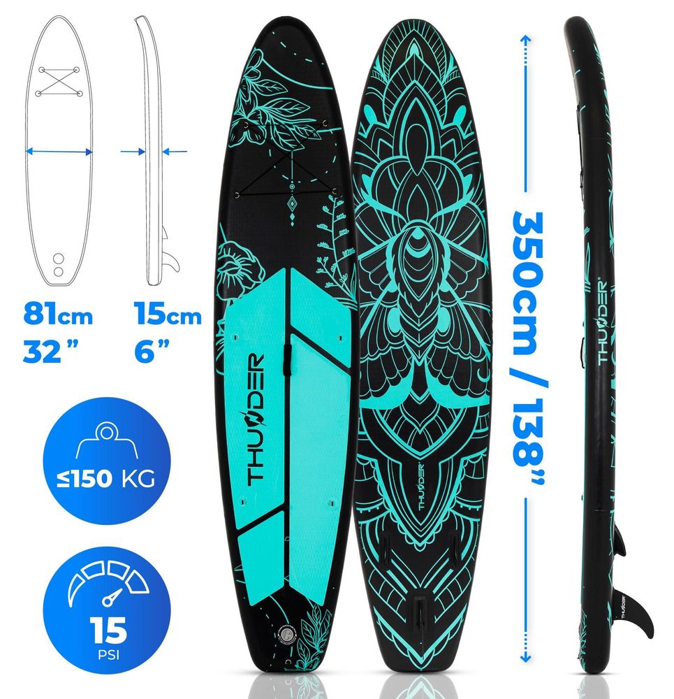THUNDER Moth-Mint Stand Up Paddle Board 350x81x15cm Czarny Turkusowy do 150 kg