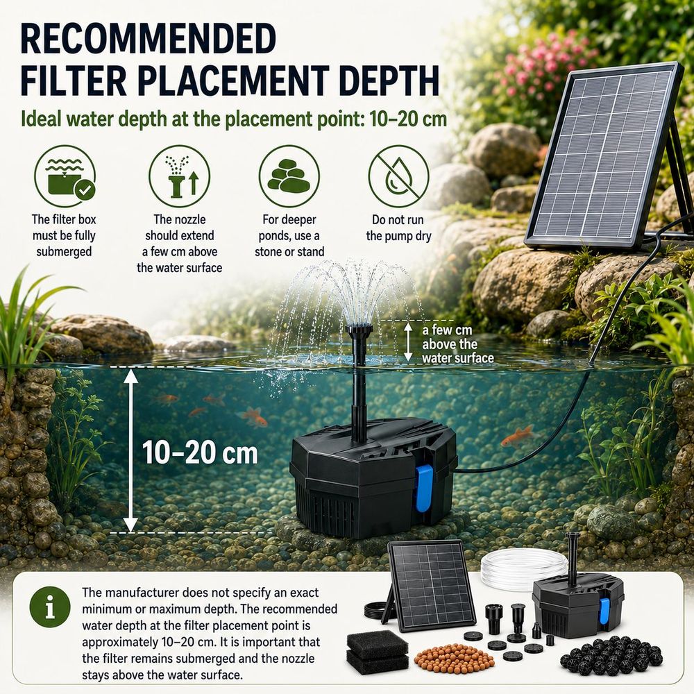 Solární jezírkový filtr s čerpadlem FA101 - 3600 mAh baterie, průtok 300 l/h, 10 trysek, 8 W panel