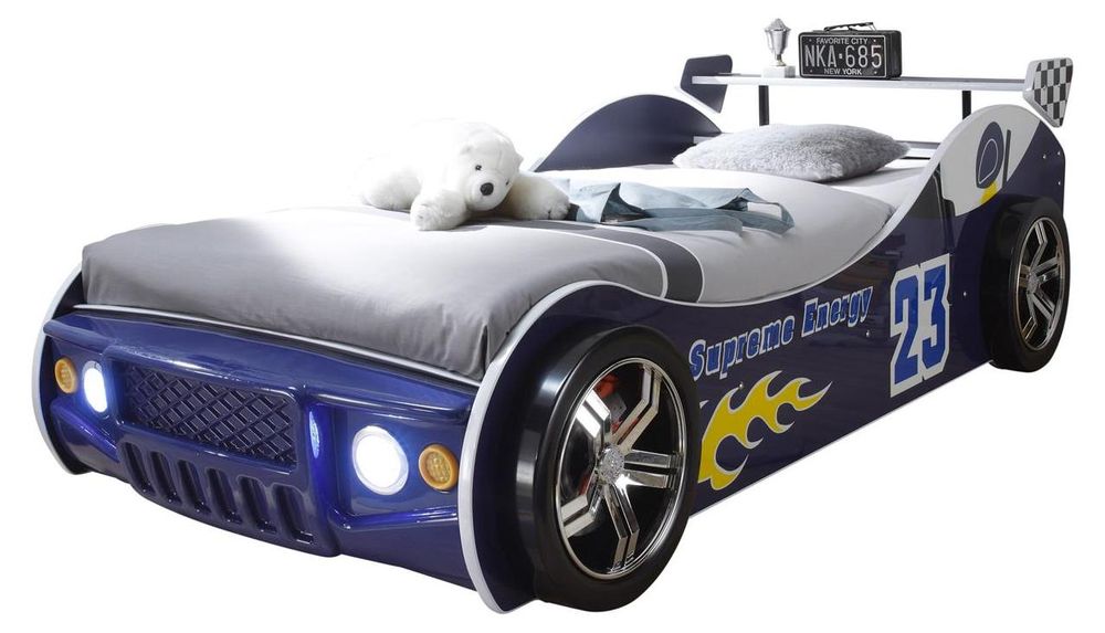 Autobett Blau Letta – Autobett für Kinder mit LED-Beleuchtung und glänzender Oberfläche